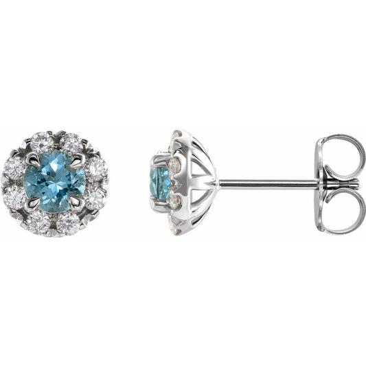 14k White Gold 6 mm Natural Aquamarine & 1/3 CTW Natural Diamond Halo-Style Earrings