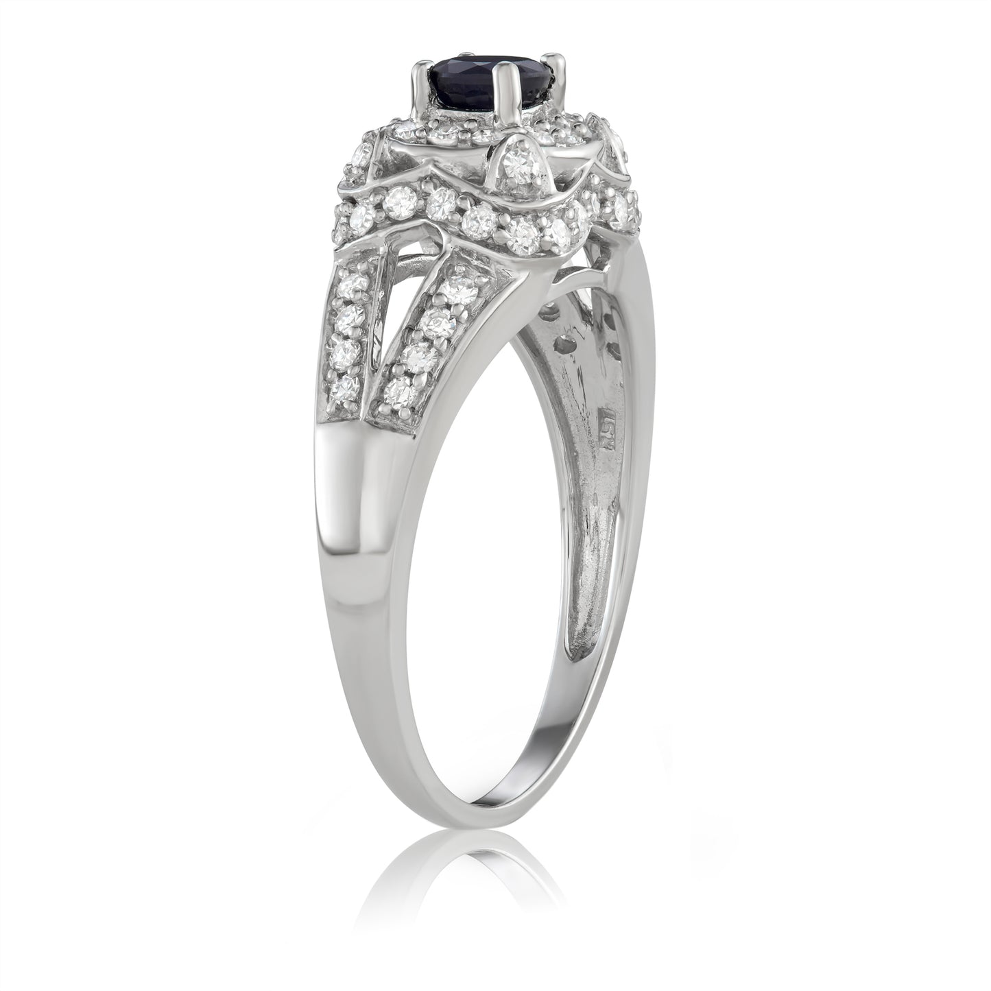 14K White Gold 1.00ct TW Sapphire and White Diamond Engagement Ring