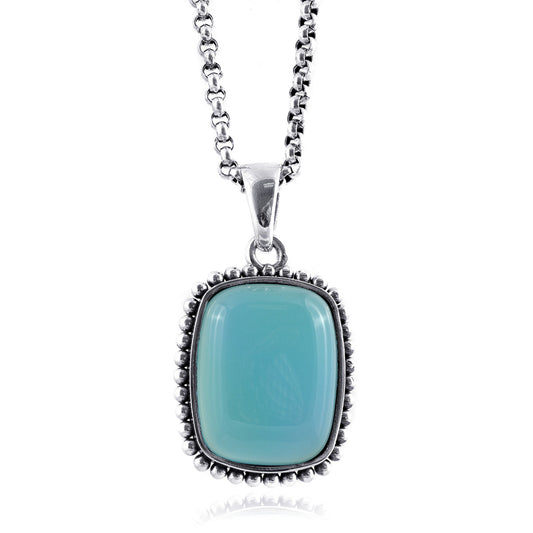 Sterling Silver Paraiba Color 24.18ct TGW Cushion-shape Agate One of a Kind Pendant Necklace