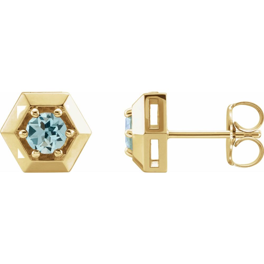 14k Yellow Gold Natural Aquamarine Geometric Earrings