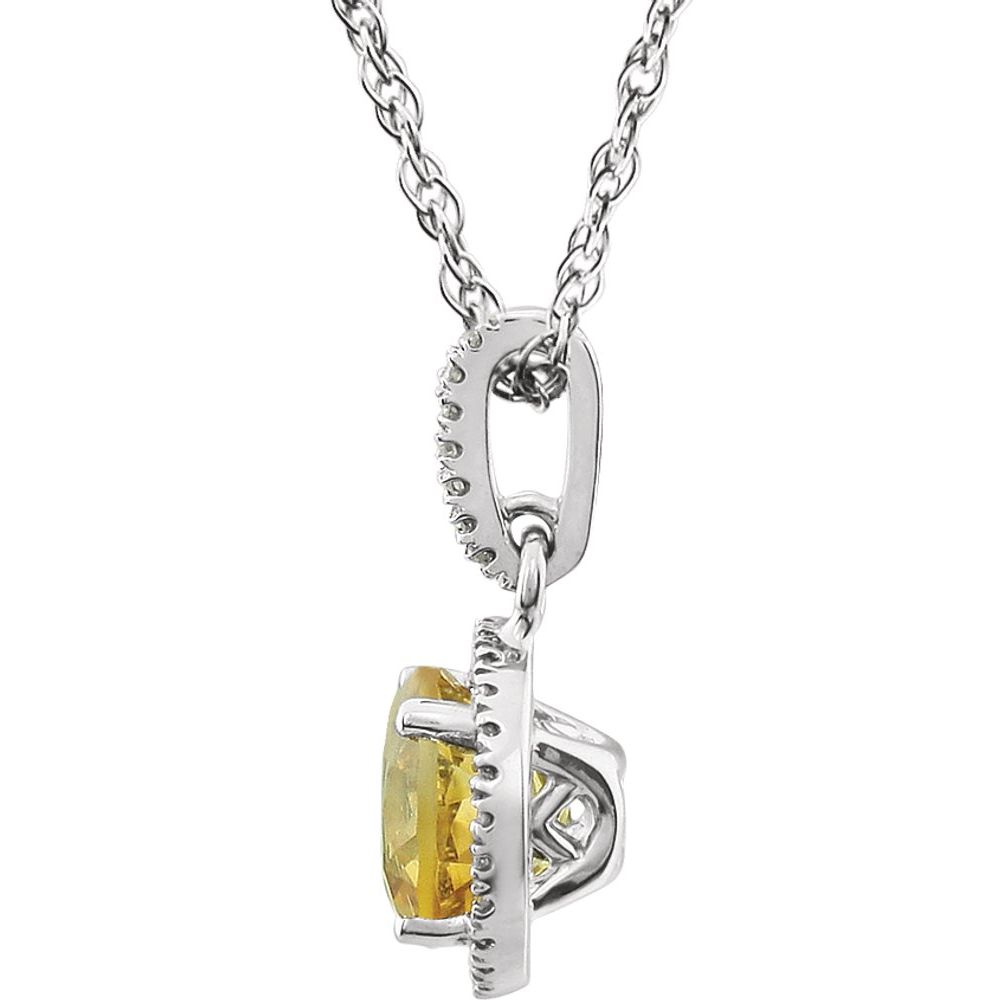 14k White Gold Natural Citrine & 1/10 CTW Natural Diamond 18" Necklace