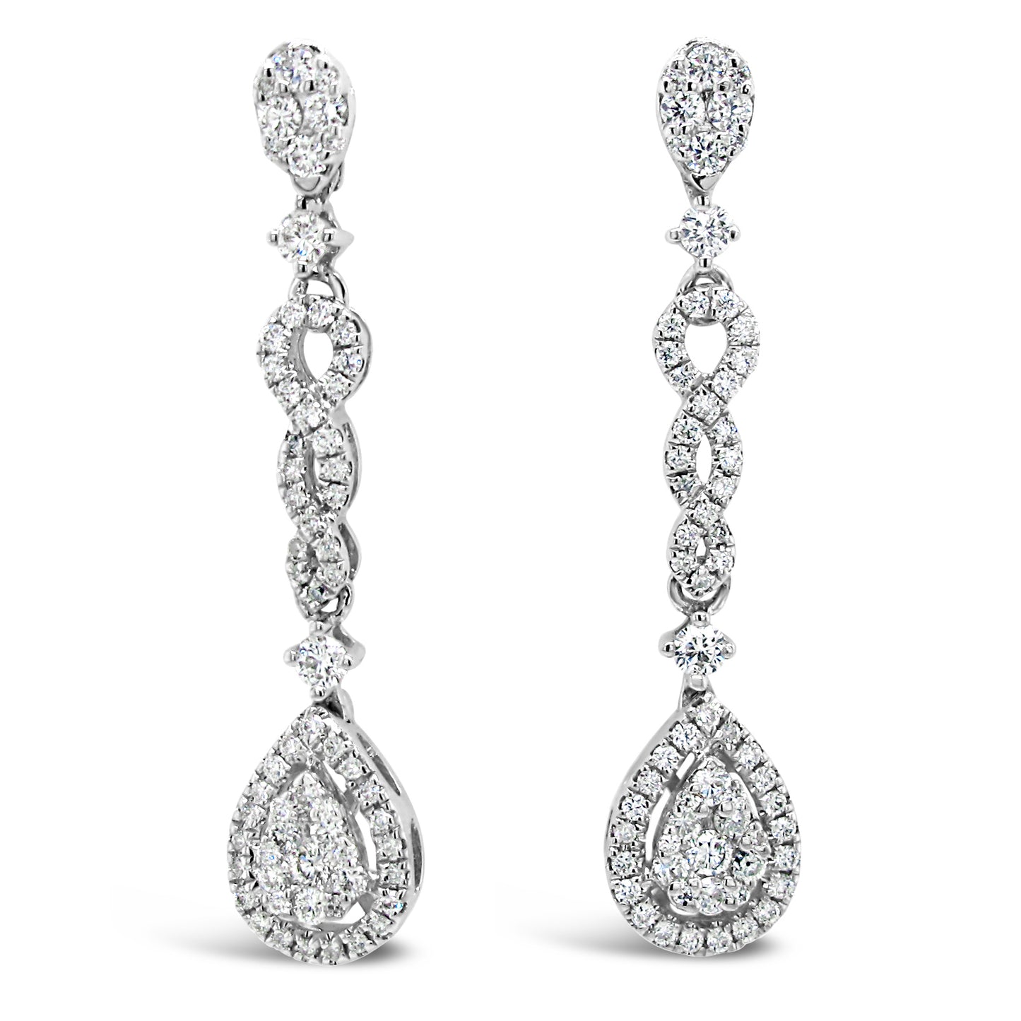 18k White Gold 5/8ct TDW White Diamond Dangling Pear Cluster Earrings