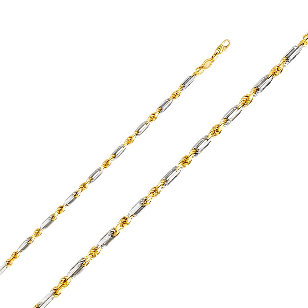 14K Two-Tone Gold 4mm Wide Figarope 8.5-inch Men's Bracelet