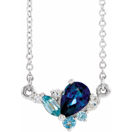 14k White Gold Natural Multi-Gemstone & .06 CTW Natural Diamond 18" Necklace