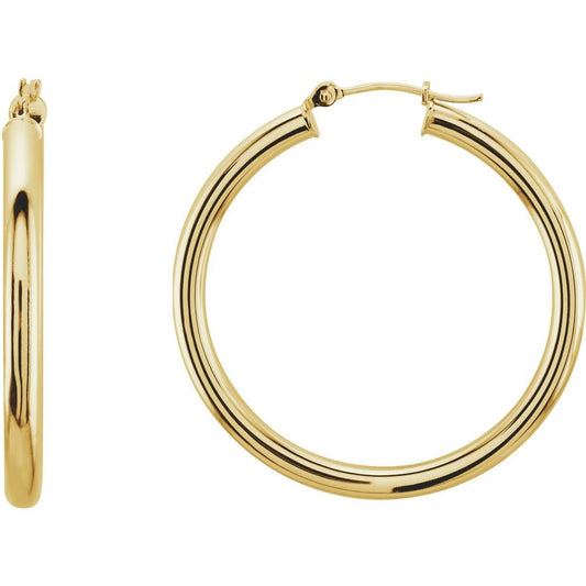 14K Yellow Gold 35 mm Tube Hoop Earrings