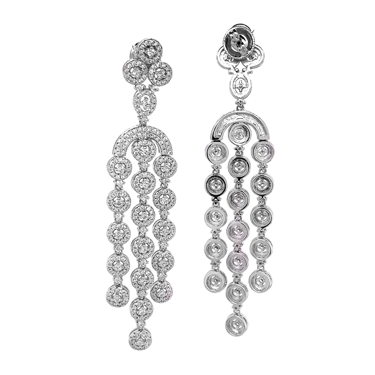 14k White Gold 3.96ct TDW White Diamond Cascading Art Deco Earrings