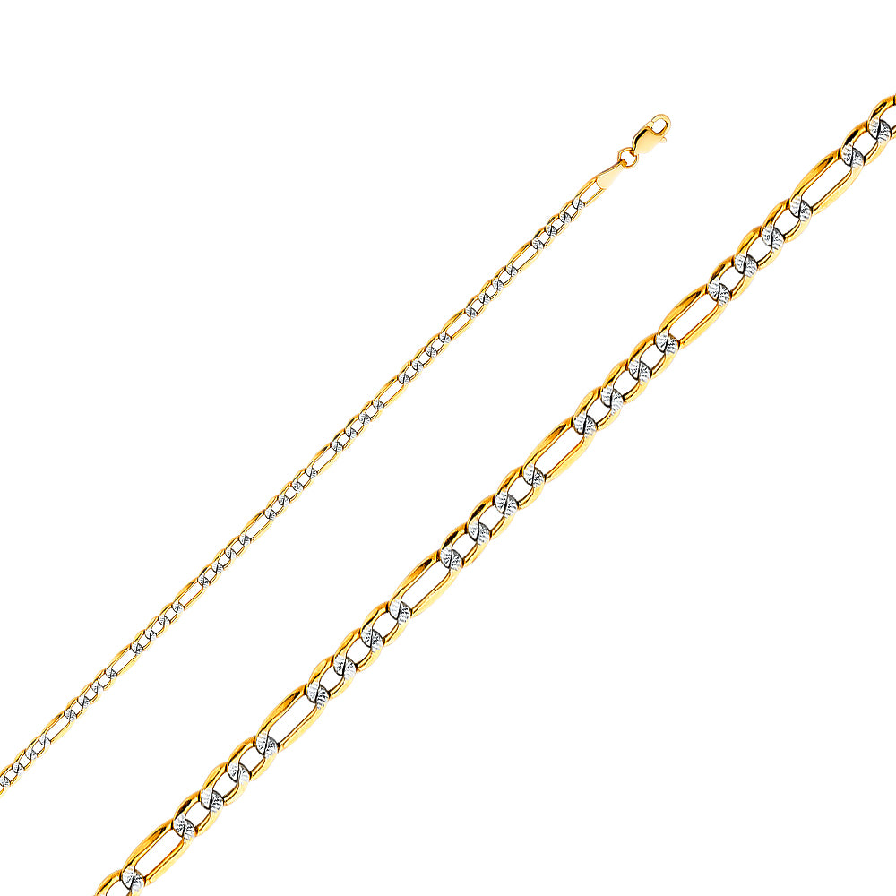 14k Two-tone Gold Gold 3mm Hollow Figaro Ladies Chain Bracelet (7")