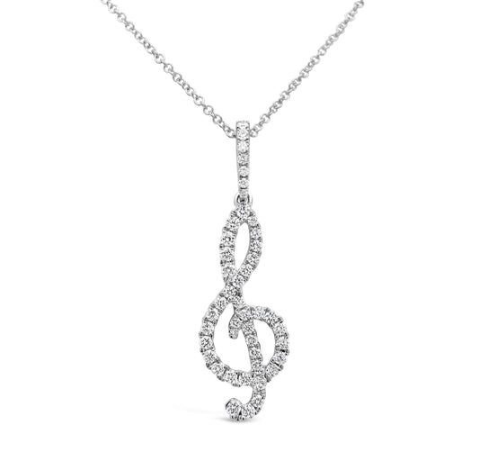 18K White Gold 0.44ct TDW White Diamond Treble Clef Necklace