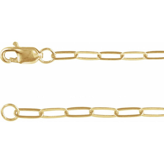 14K Yellow, White or Rose Gold 2.1 mm Paperclip-Style Chain