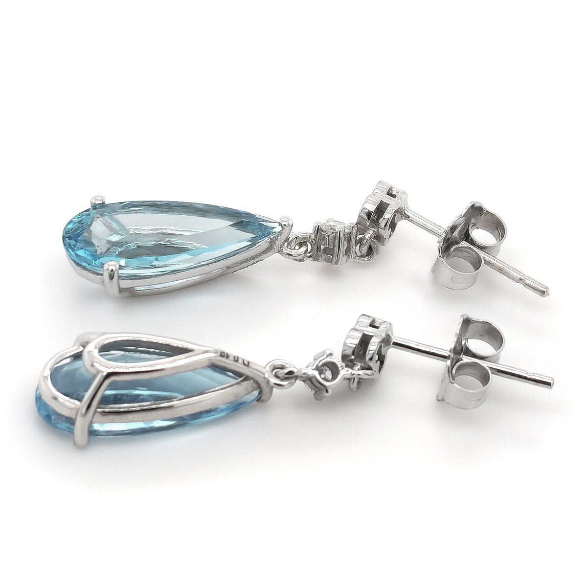 14K White Gold 3.97ct TGW Blue Aquamarine and Diamond One-of-a-Kind Earrings