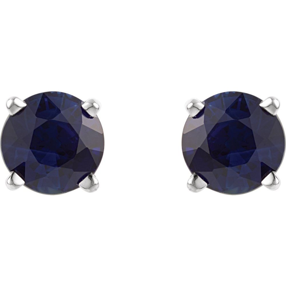 14k White Gold 5 mm Lab-Grown Blue Sapphire Stud Earrings