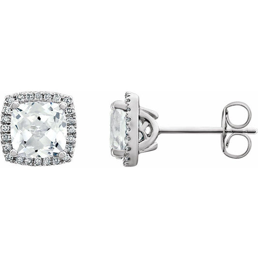 14k White Gold Lab-Grown White Sapphire & 1/8 CTW Natural Diamond Earrings