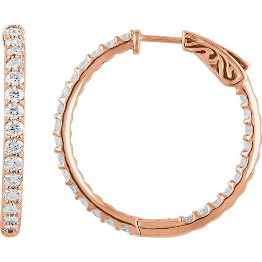 14k Rose Gold 29.5 mm 2 CTW Natural Diamond Inside-Outside Hinged Hoop Earrings