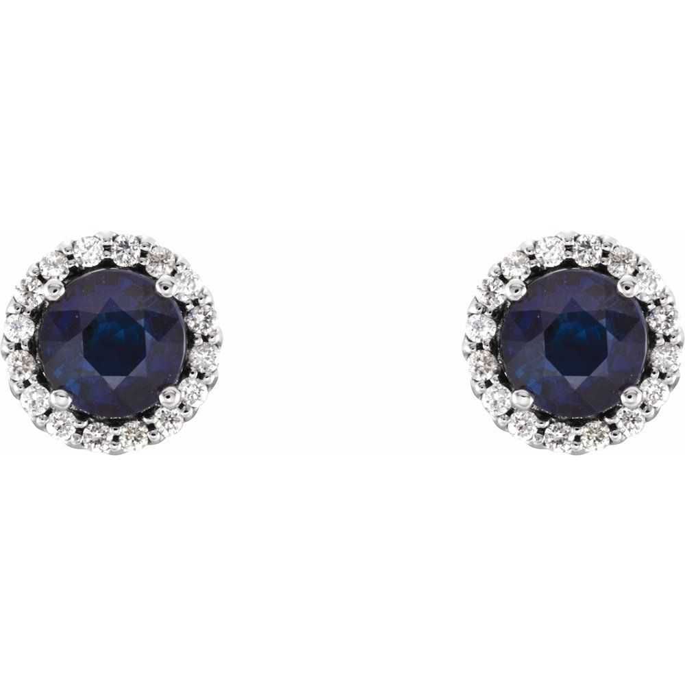 14k White Gold 4 mm Natural Blue Sapphire & 1/10 CTW Natural Diamond Earrings