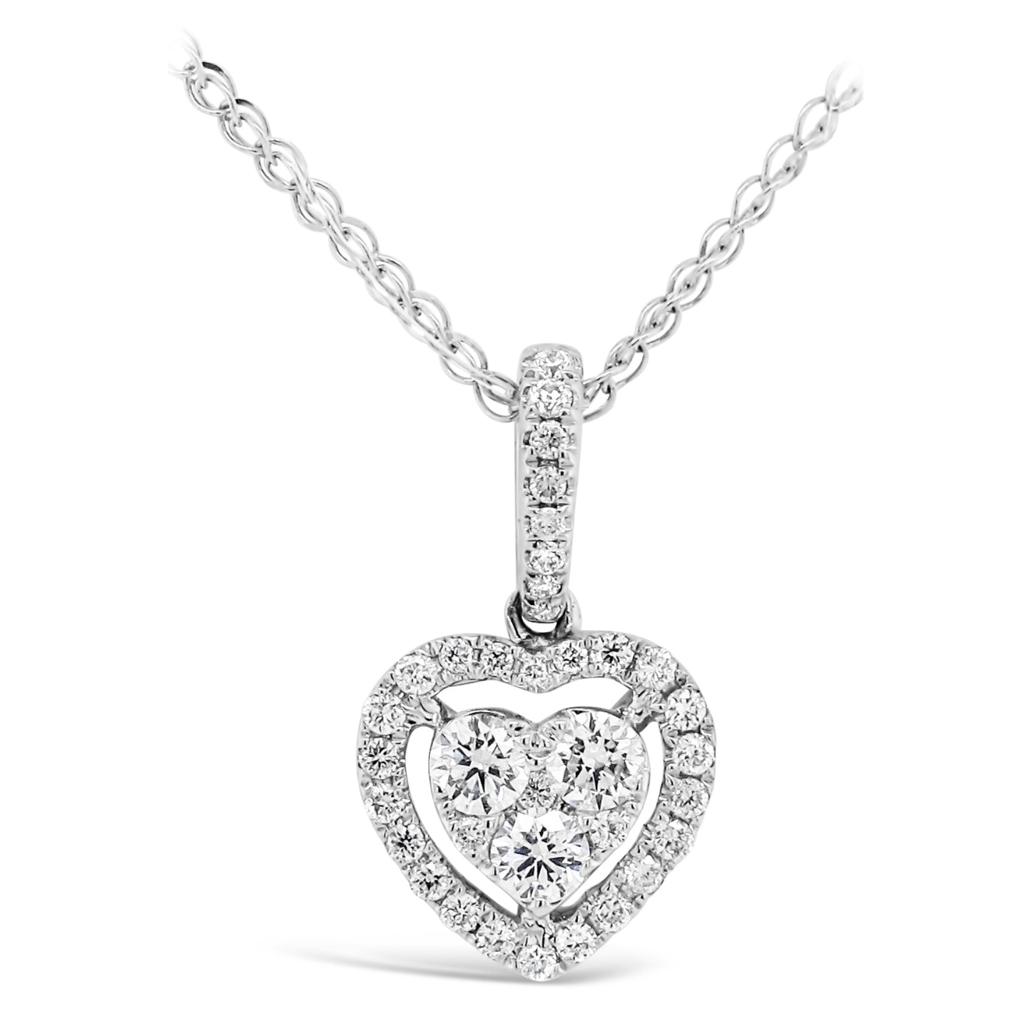 18k White Gold 1/3ct TDW White Diamond Heart Cluster Pendant Necklace