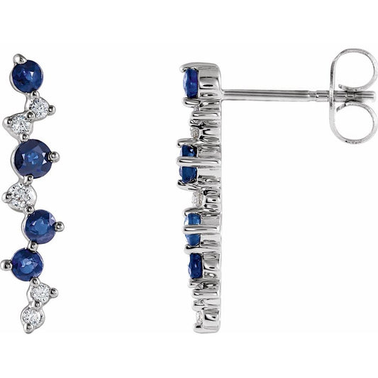 14k White Gold Natural Blue Sapphire & 1/10 CTW Natural Diamond Earrings