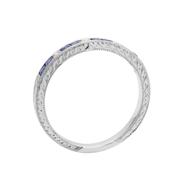 18k White Gold 0.51ct TGW Natural Blue Sapphire and White Diamond Wedding Band