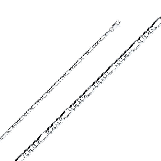 14k White Gold 3.1mm Regular Concave 3+1 Figaro Unisex Chain Necklace