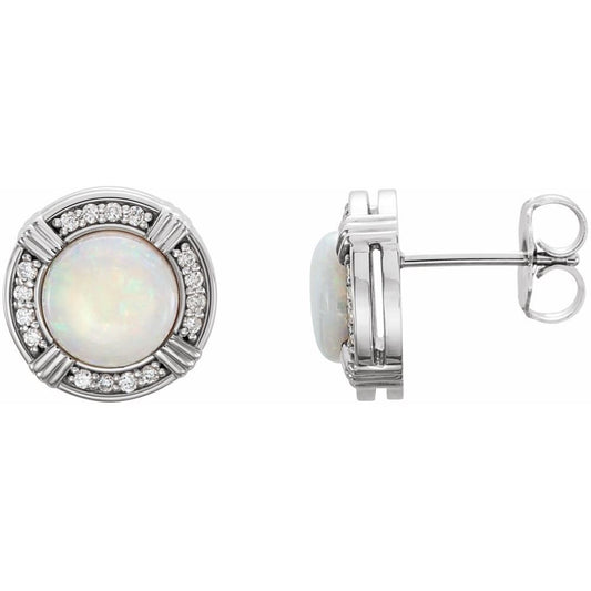 14k White Gold Natural White Opal & 1/8 CTW Natural Diamond Earrings