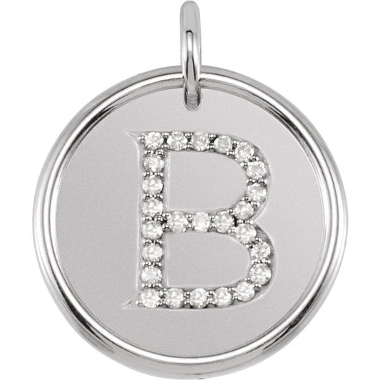 Unisex 14K White Gold 1/8 CTW White Diamond Initial B Pendant