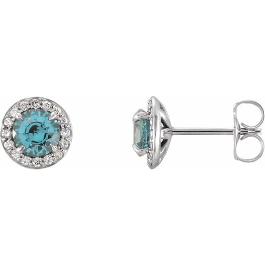 14k White Gold 5 mm Natural Aquamarine & 1/8 CTW Natural Diamond Earrings