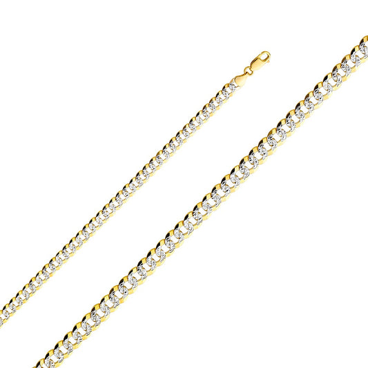 14k Two-tone Gold 6.9mm Wide Regular White Pave Cuban Men's Chain Necklace