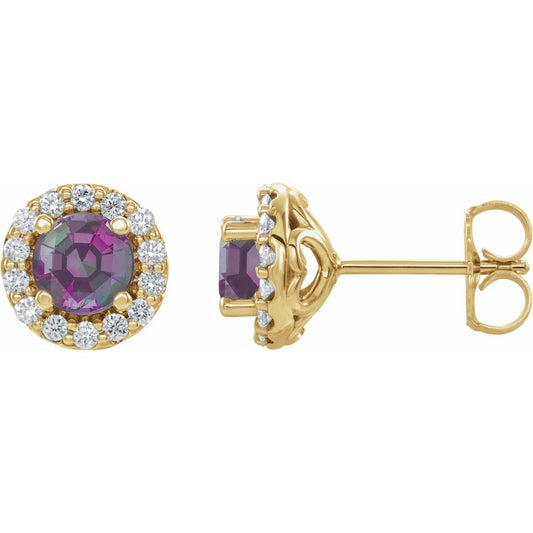 14k Yellow Gold 4 mm Lab-Grown Alexandrite & 1/8 CTW Natural Diamond Earrings