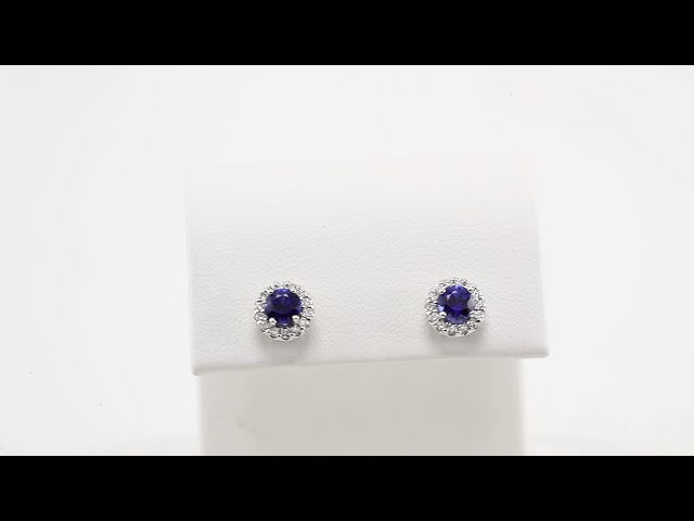 14k White Gold 4 mm Natural Blue Sapphire & 1/8 CTW Natural Diamond Earrings