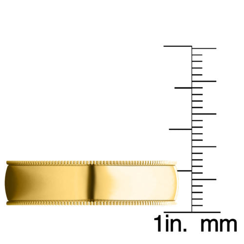 14k Yellow Gold 7mm Unisex Comfort-fit Polished Milgrain Wedding Band