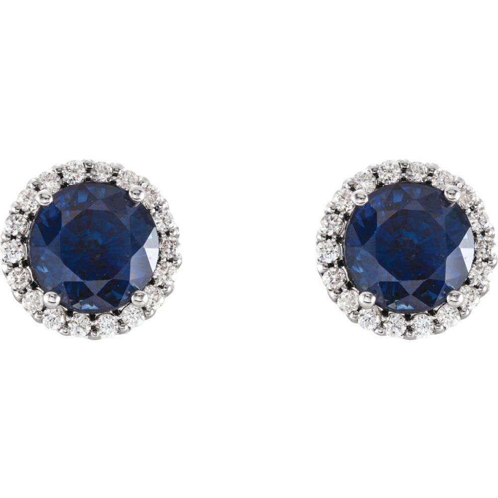 14k White Gold 4 mm Lab-Grown Blue Sapphire & 1/10 CTW Natural Diamond Earrings