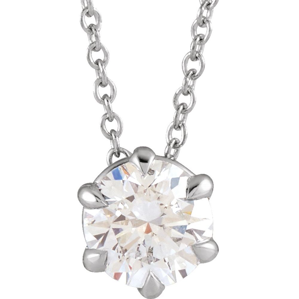 14k White Gold 3/4 CT Natural Diamond Solitaire 16-18" Necklace