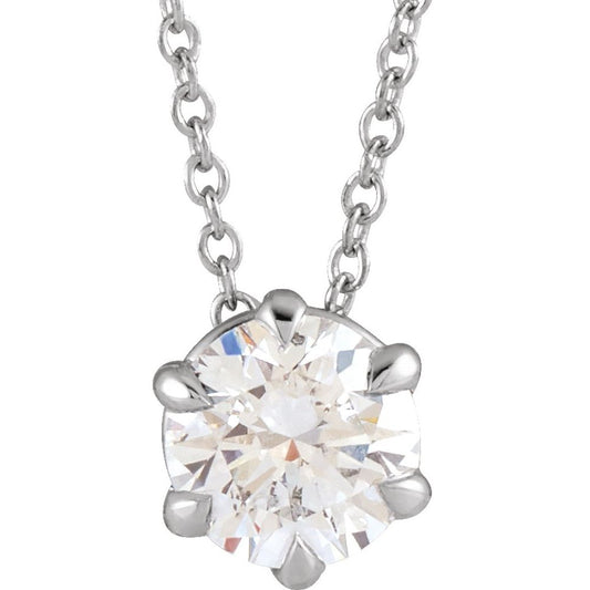 14k White Gold 3/4 CT Natural Diamond Solitaire 16-18" Necklace