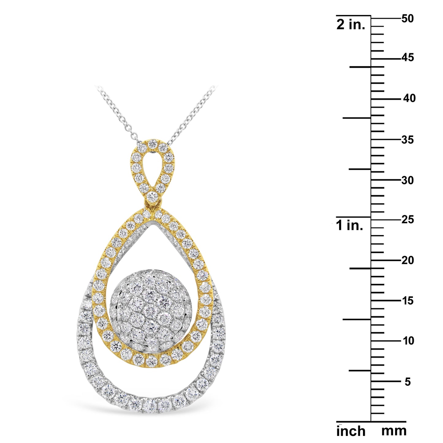 18k Two-tone Gold 1 3/4ct TDW White Diamond Double Pear and Round Pendant Necklace