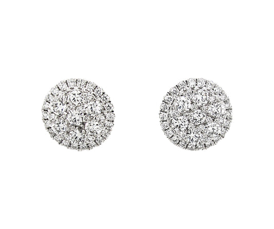 18k White Gold 1-1/5ct TDW White Diamond Round Cluster Stud Earrings