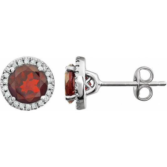 14k White Gold Natural Mozambique Garnet & 1/8 CTW Natural Diamond Earrings