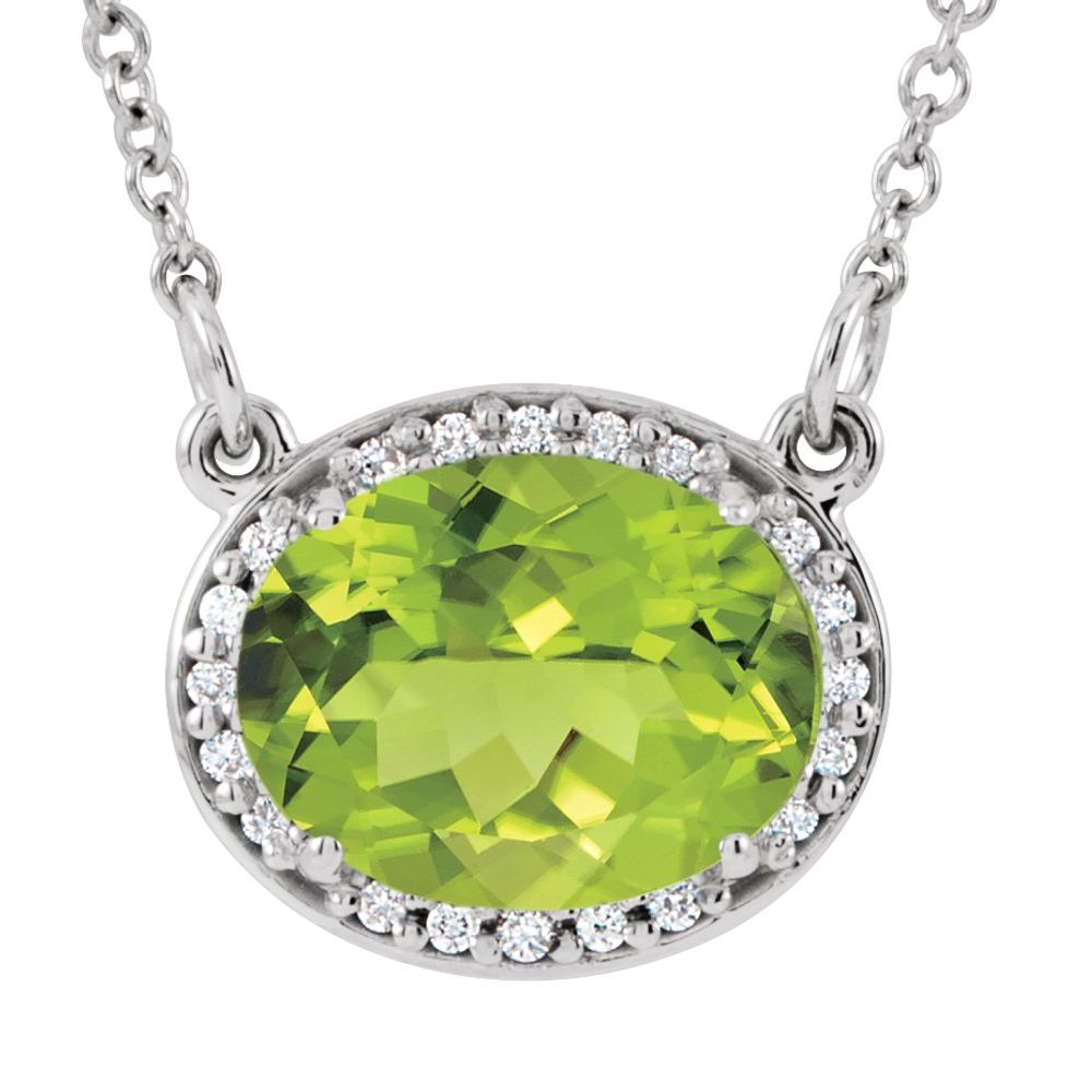 14k White Gold Natural Peridot & .05 CTW Natural Diamond 16.5" Necklace