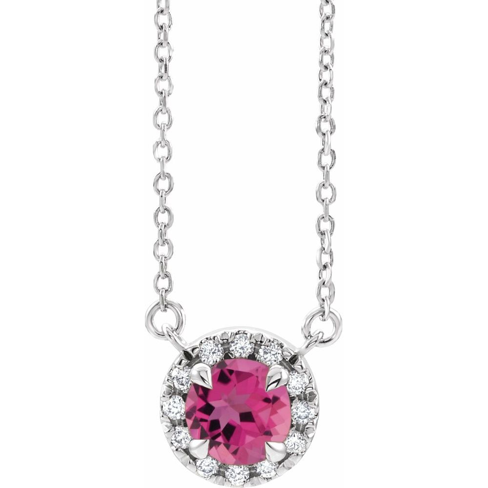 14k White Gold 6 mm Natural Pink Tourmaline & 1/6 CTW Natural Diamond 18" Necklace