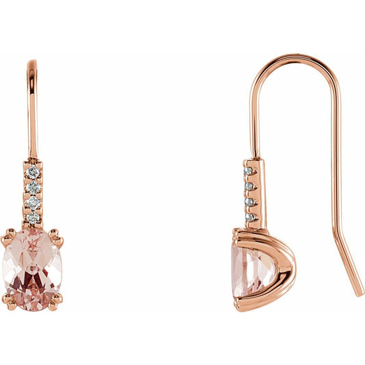 14k Rose Gold Natural Morganite & .05 CTW Natural Diamond Earrings