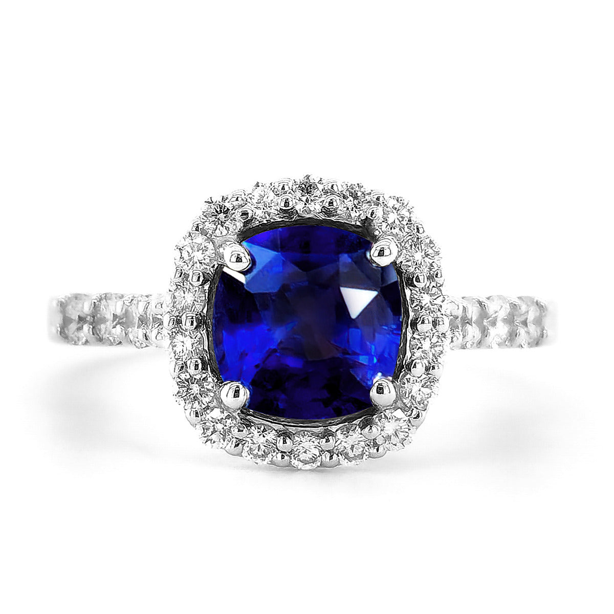 18k White Gold 2.76ct TGW Cushion-cut Blue Sapphire and Diamond One-of-a-Kind Ring