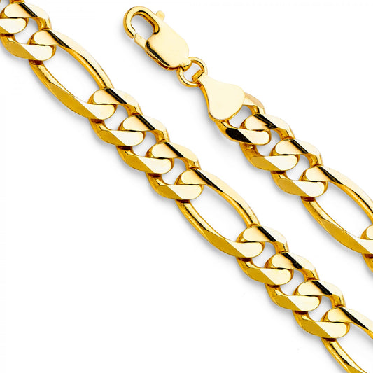 14k Yellow Gold 9.5-mm Wide Regular Concave 3+1 Figaro Chain 8.5 inch Bracelet