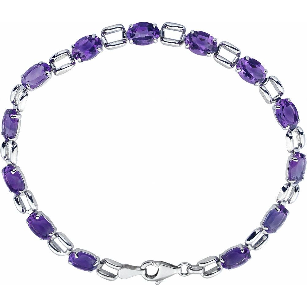 14k White Gold 7x5 mm Oval Natural Amethyst 7 1/4" Bracelet