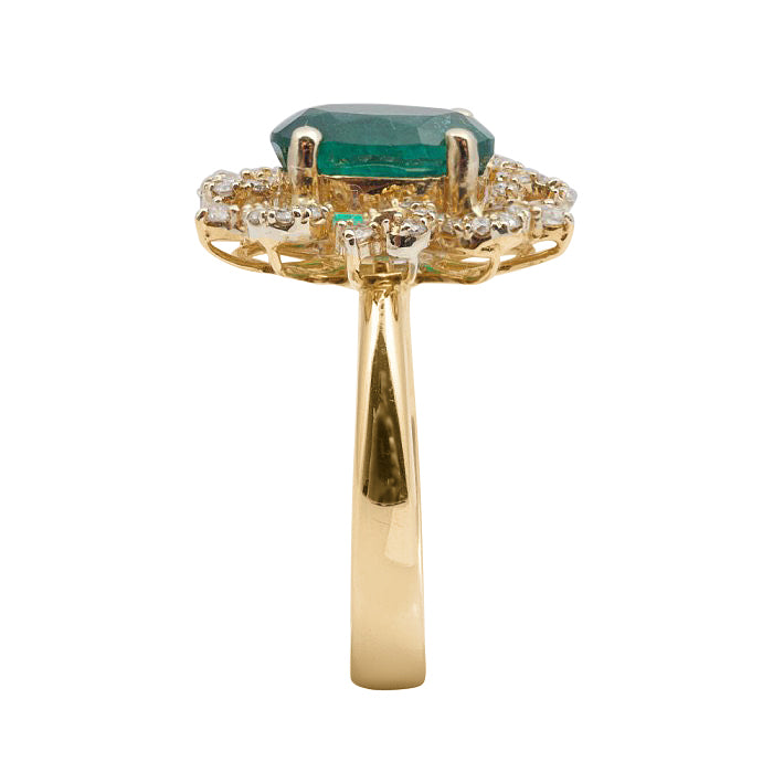 14K Yellow Gold 2.54ct TGW Emerald and White Diamond One-of-a-Kind Ring