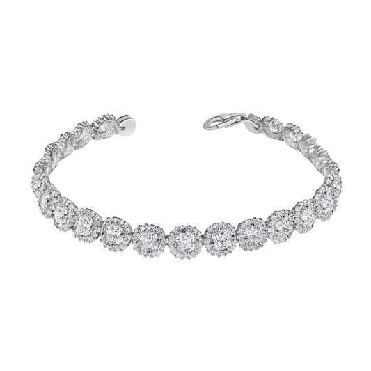14k White Gold Swarovski Crystal Cushion Link Tennis Bracelet
