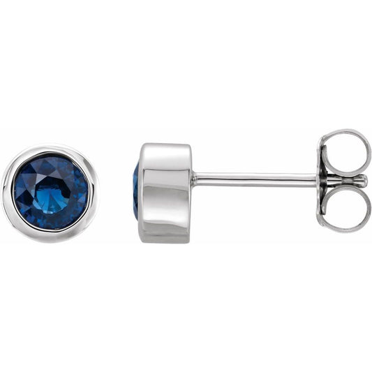 14k White Gold 4 mm Natural Blue Sapphire Bezel-Set Earrings