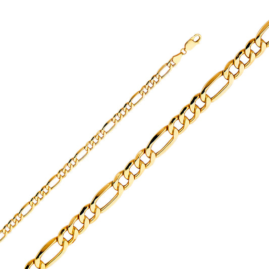 14k Yellow Gold 5.2mm Hollow Figaro Unisex Chain Necklace