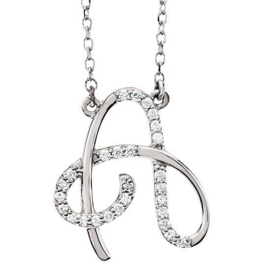 Unisex 14K White Gold 1/10 CTW White Diamond Natural Diamond Initial Necklace Initial A Pendant Necklace