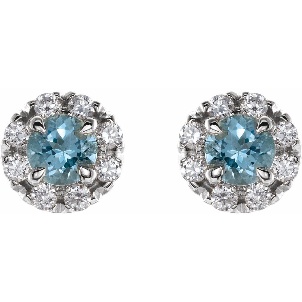 14k White Gold 6 mm Natural Aquamarine & 1/3 CTW Natural Diamond Halo-Style Earrings