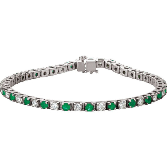 14k White Gold Natural Emerald & 2 CTW Natural Diamond Line 7" Bracelet