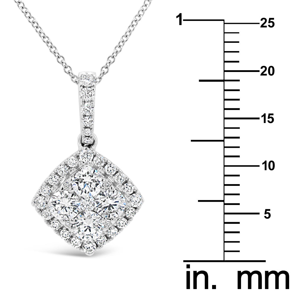 18k White Gold 7/8ct TDW White Diamond Square Shape Pendant Necklace