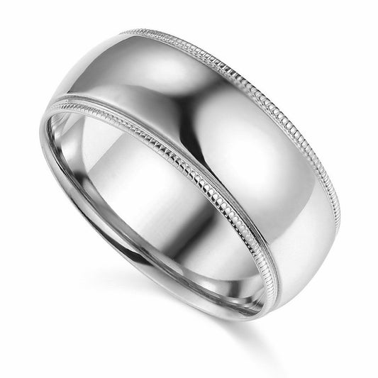 14k White Gold 8mm Unisex Comfort-fit Polished Milgrain Wedding Band